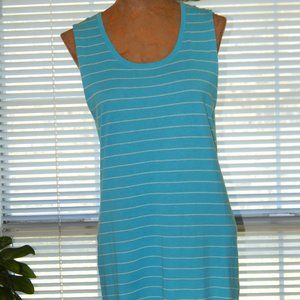NWT $98 AMICI Blue White Sleeveless Top L 12 14 Cotton Linen Silk